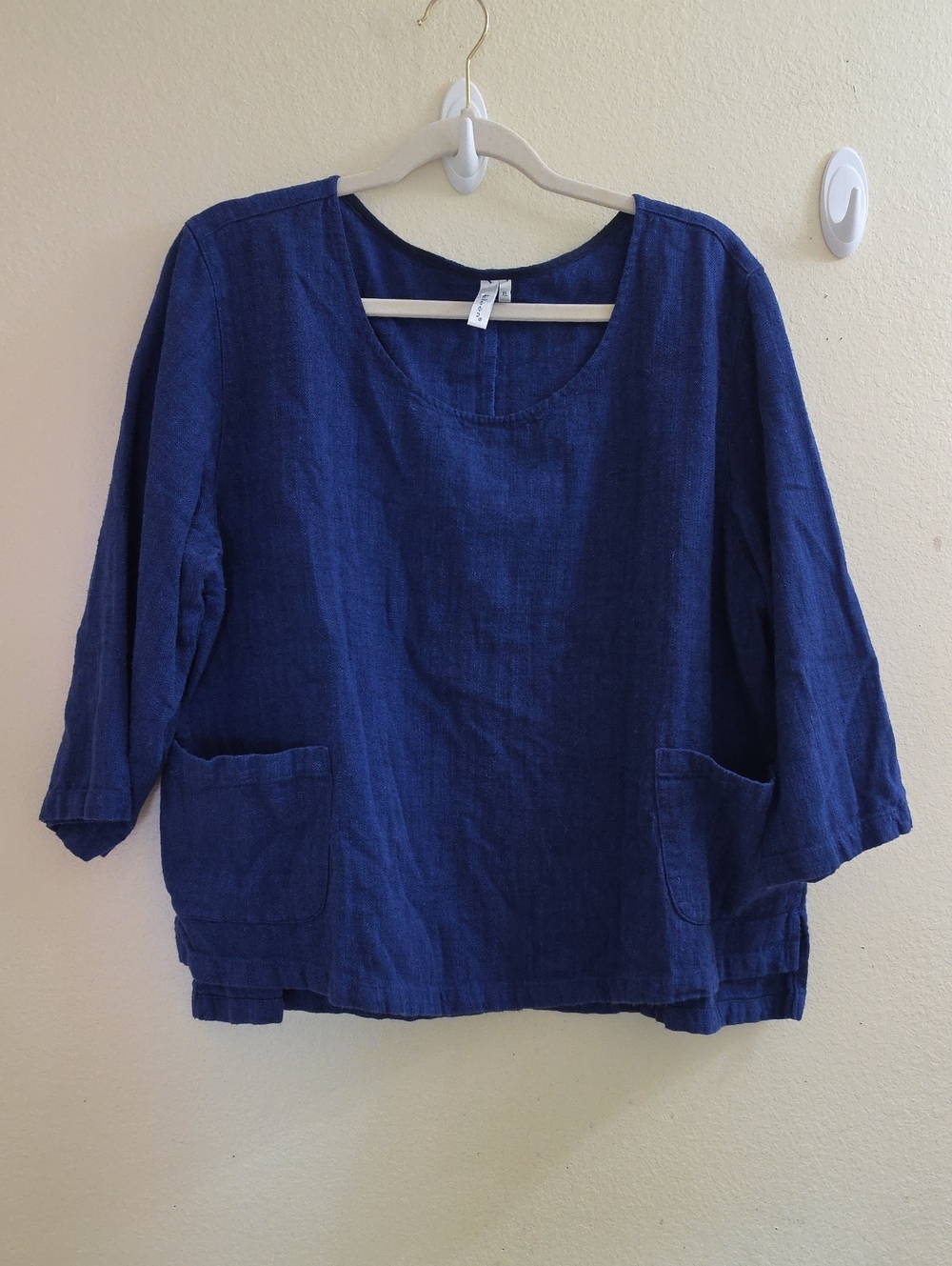 Kleën (Kleen) Linen-Cotton Blend 3/4 Sleeve Boxy Top, XL